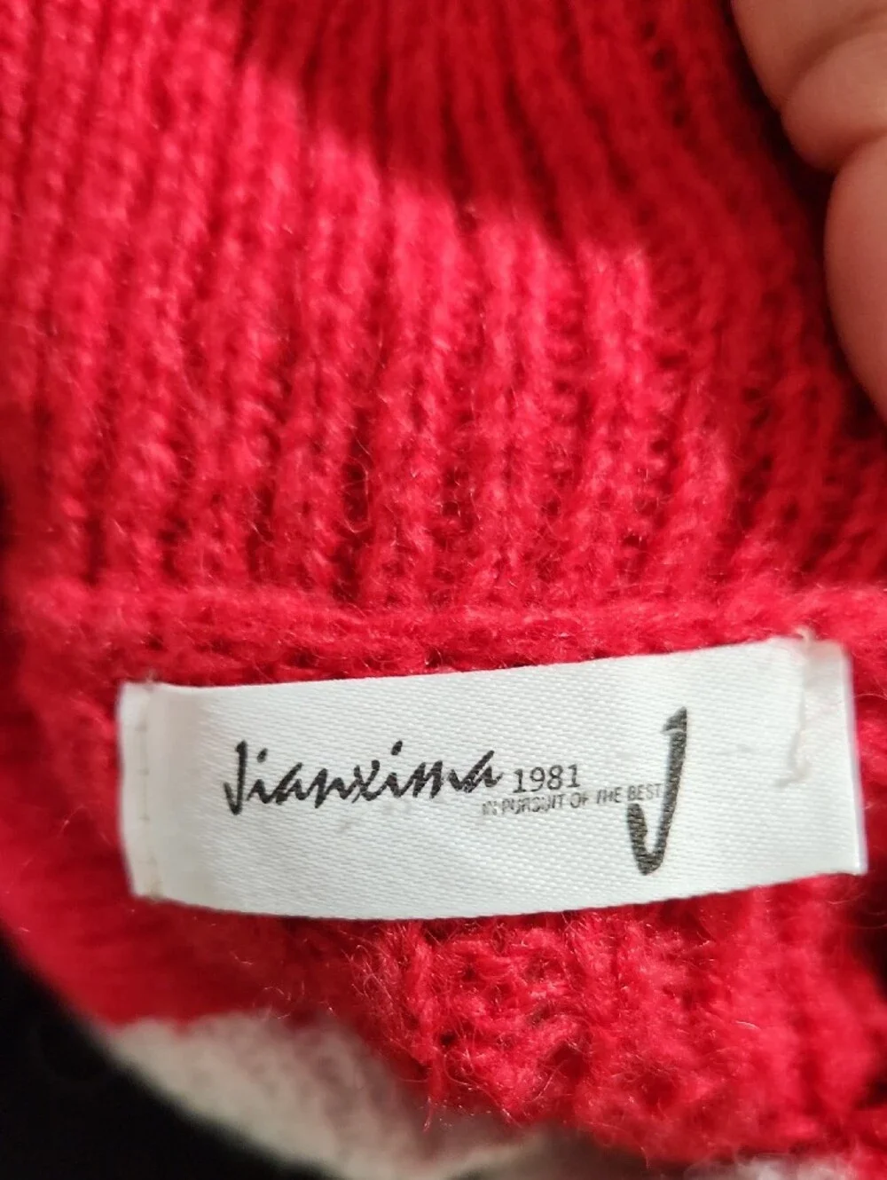 Vintage Retro Jianxima 1981 Red White Scalloped Layered Knit Sweater S/M